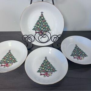 Jamestown China Tree White Bowls Holiday Christmas Festive 7.5 inch Set of 4